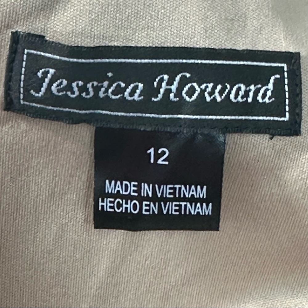 Jessica Howard Black Lace Overlay Sheath Dress Nude Lining 3/4 Sleeve Sz12 Event - Picture 5 of 14